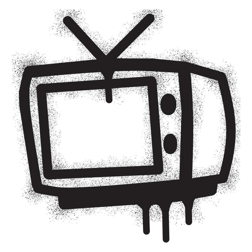 alt Fernseher Symbol mit schwarz sprühen Farbe vektor