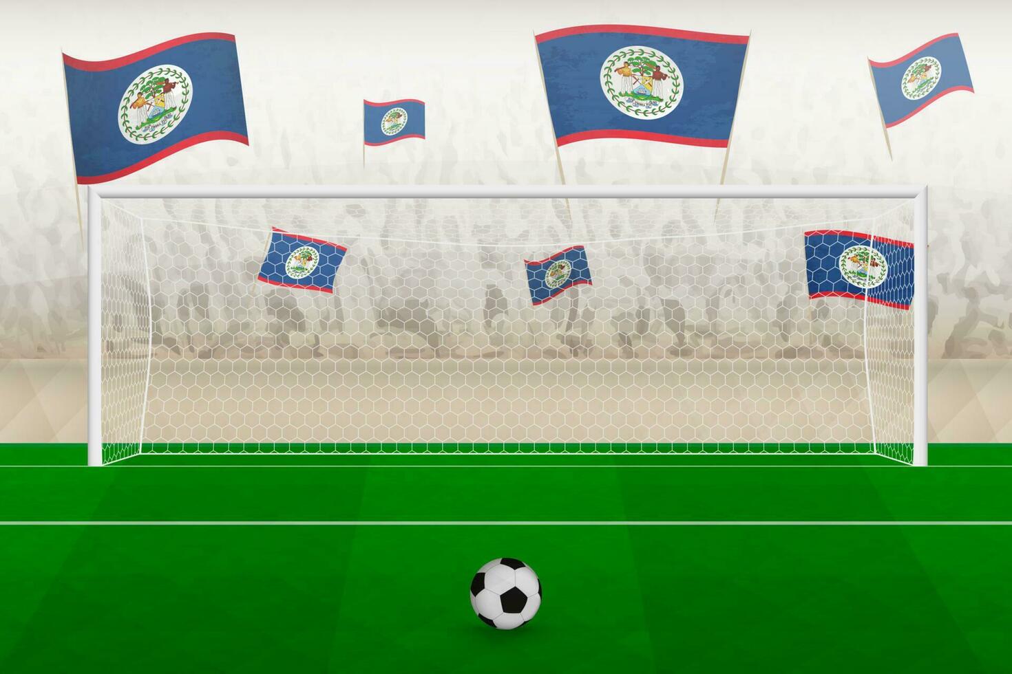 belize fotboll team fläktar med flaggor av belize glädjande på stadion, straff sparka begrepp i en fotboll match. vektor