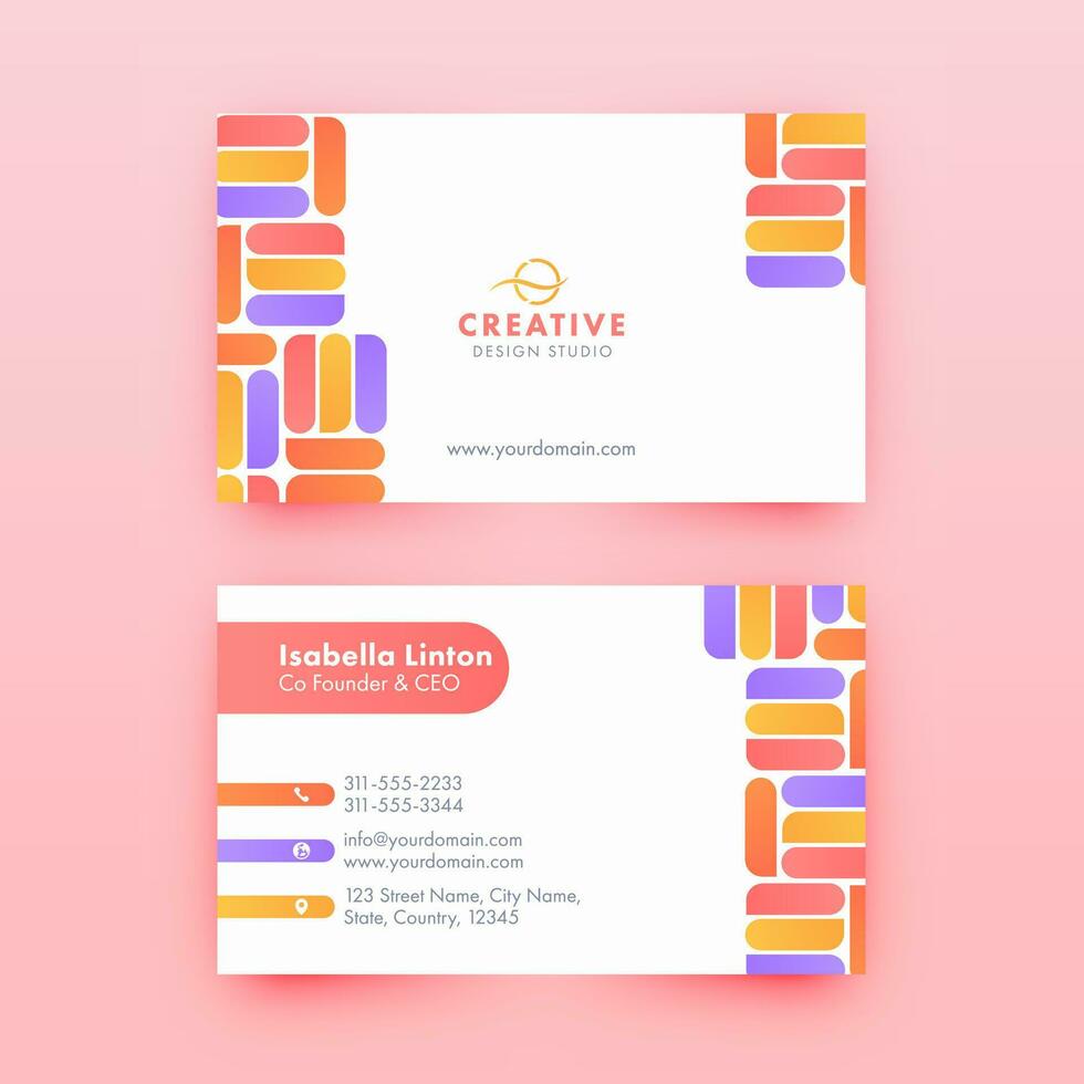 kreativ Geschäft Karte Design mit beidseitig Präsentation auf Pastell- Rosa Hintergrund. vektor