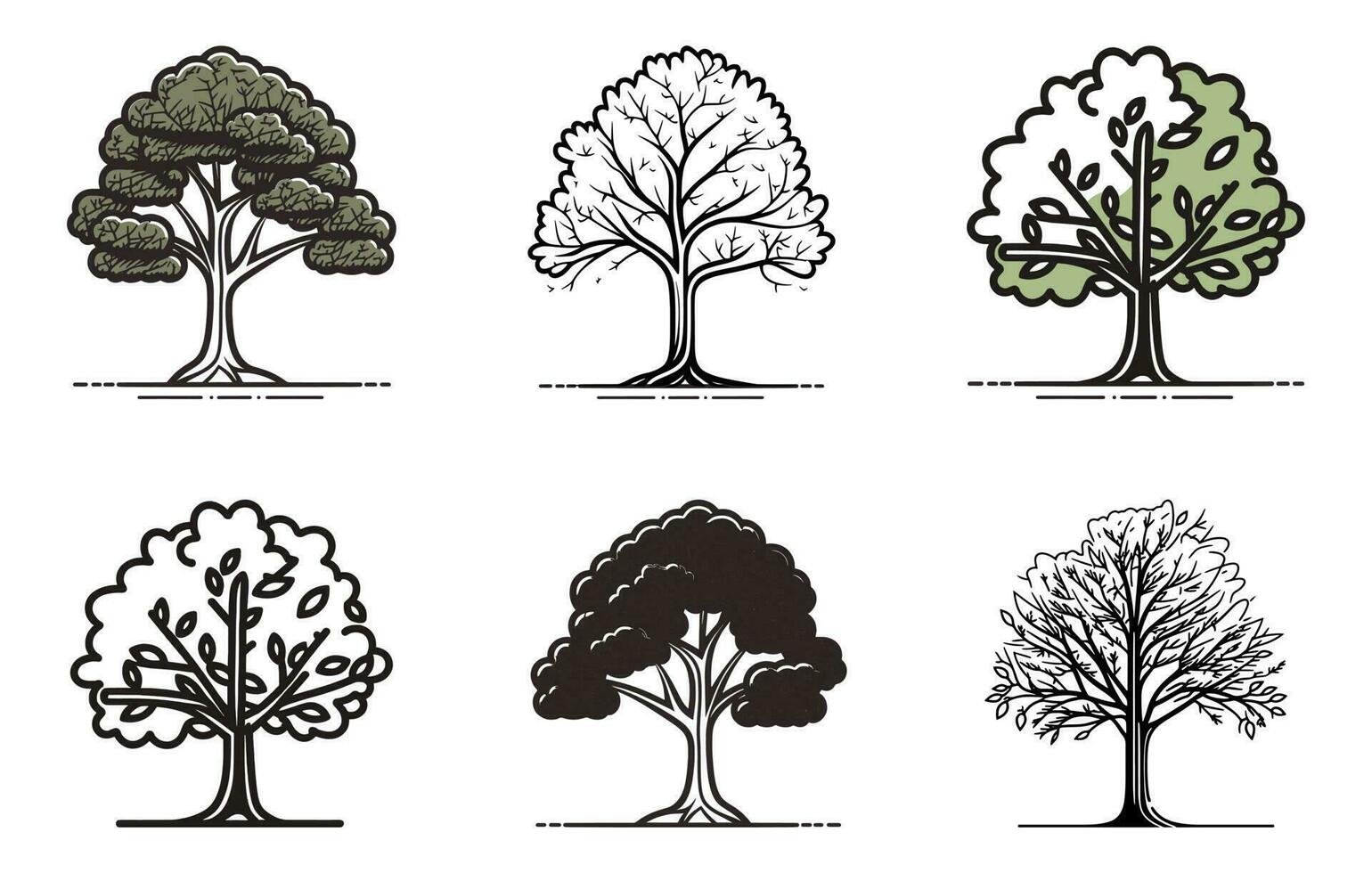 Baum Gliederung Zeichnung eben Vektor, Wald Bäume bündeln, Pflanzen Silhouette, Baum Vektor