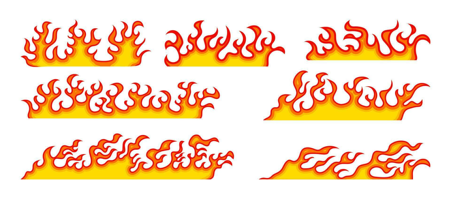 Hand gezeichnet Feuer Illustration auf Weiß Hintergrund zum Element Design. Silhouette von Flammen im Satz. vektor