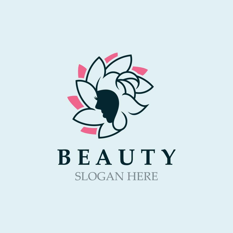 Frau Schönheit Pflege Logo. Natur Gesicht Saloon und Spa Design eben Vektor