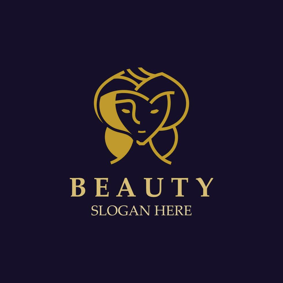 kvinna skönhet vård logotyp. natur ansikte salong och spa design platt vektor