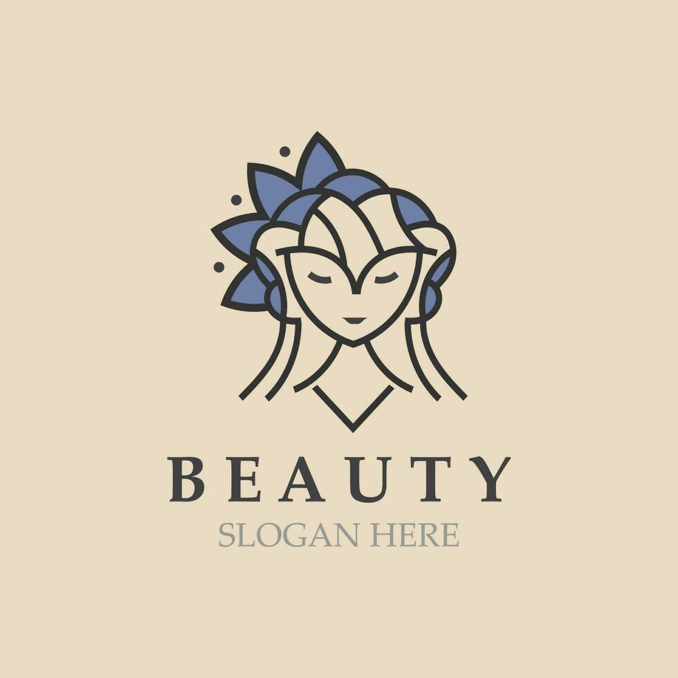 kvinna skönhet vård logotyp. natur ansikte salong och spa design platt vektor
