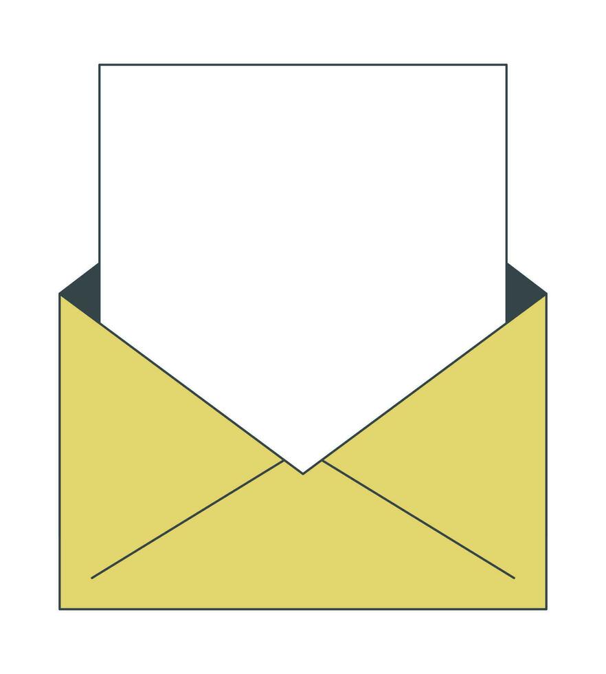 öppen kuvert med vit tom kort platt linje Färg isolerat vektor objekt. inbjudan post. redigerbar klämma konst bild på vit bakgrund. enkel översikt tecknad serie fläck illustration för webb design
