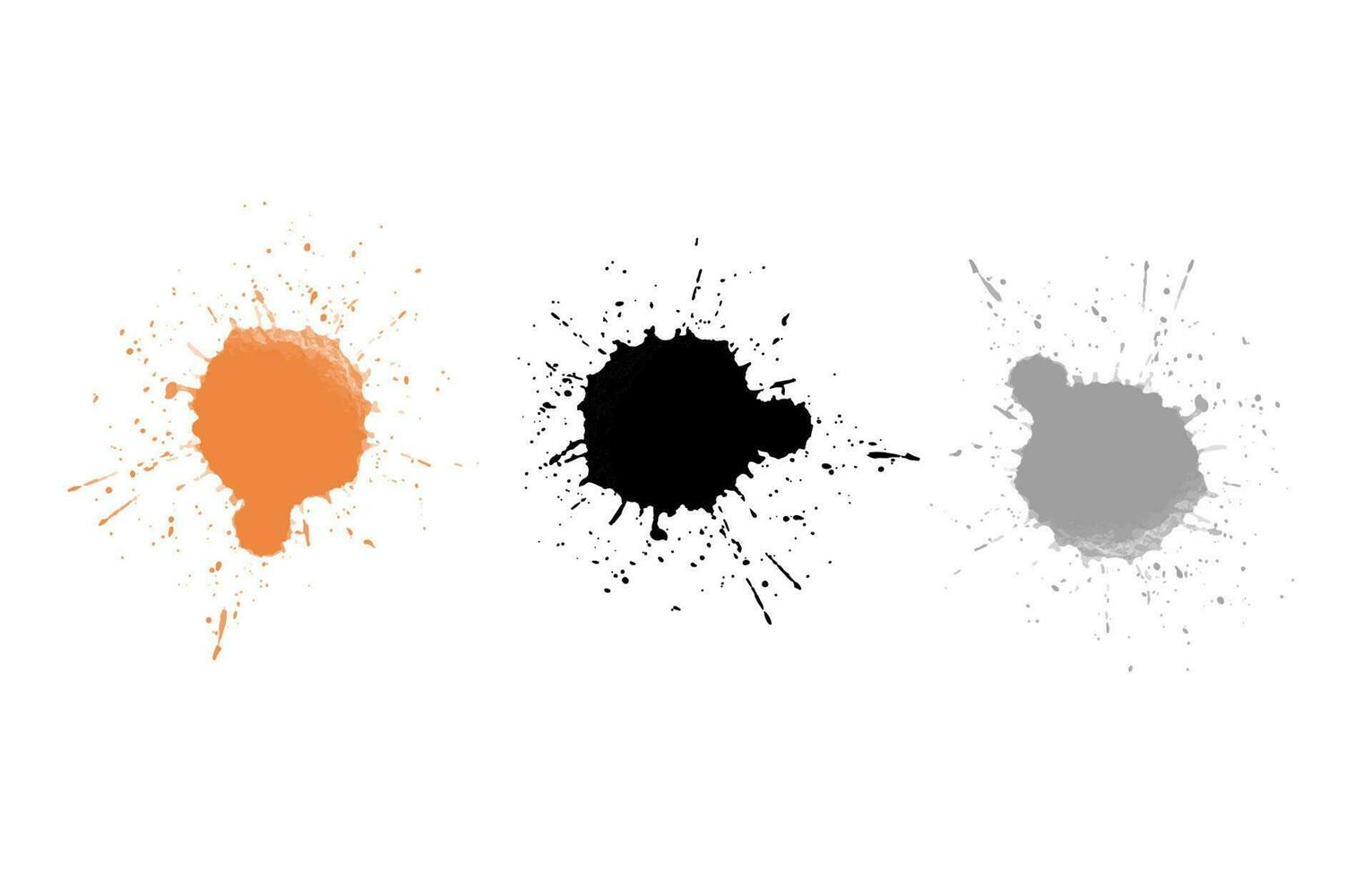 svart grå och orange bläck måla fläckar, grunge stänk texturer. svart blottar. borsta slag. vektor illustration.
