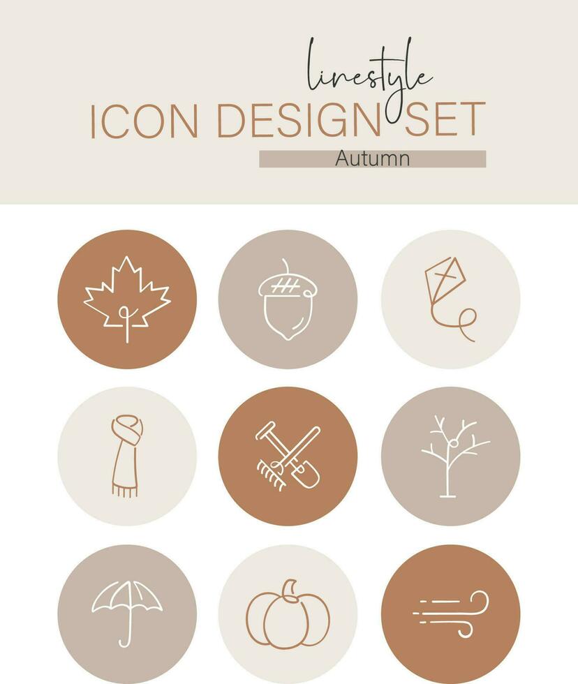 Linienstil Symbol Design einstellen Herbst vektor