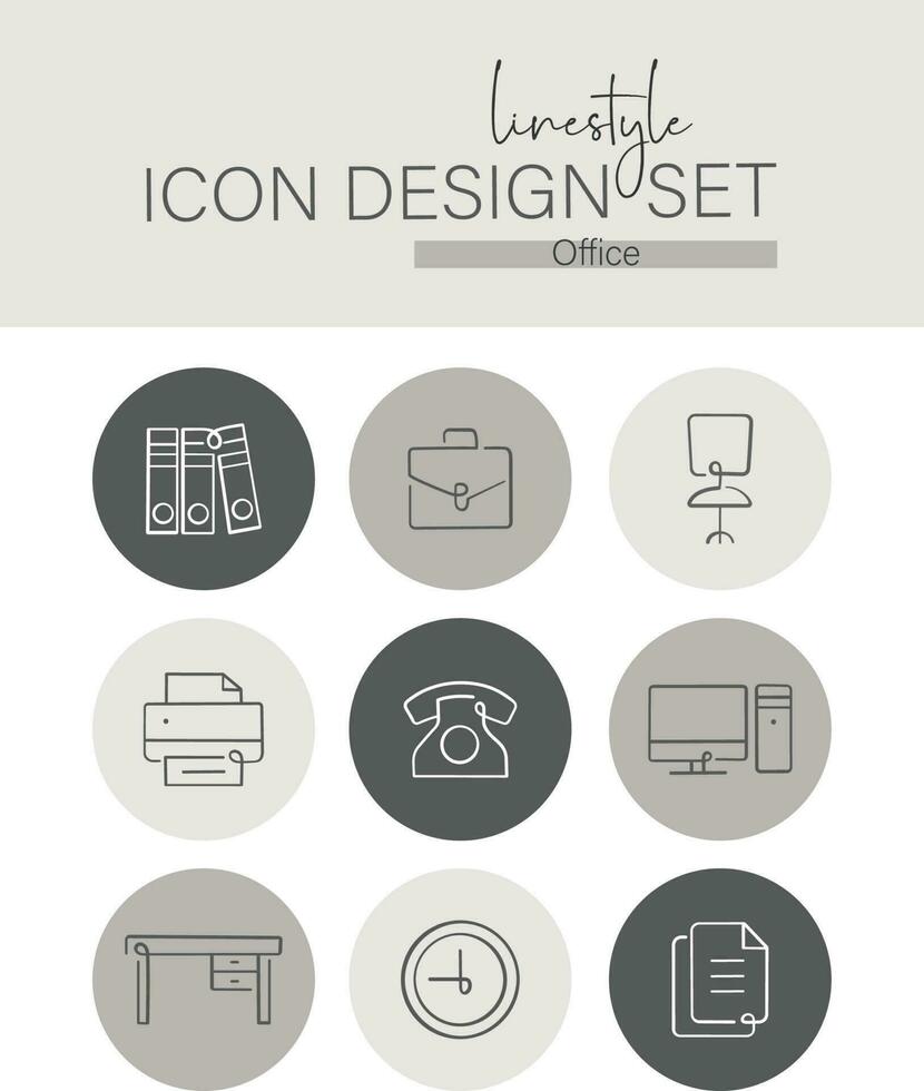 Linestyle-Icon-Design-Set-Büro vektor