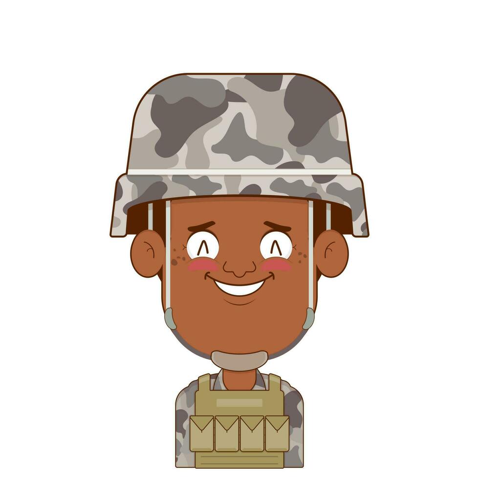 soldat leende ansikte tecknad serie söt vektor
