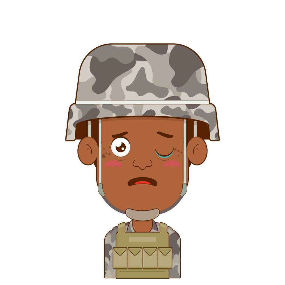 soldat gråt och rädd ansikte tecknad serie söt vektor