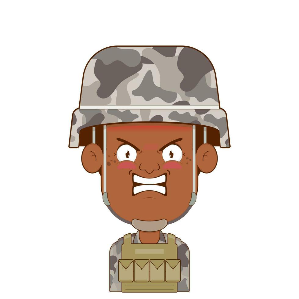 soldat arg ansikte tecknad serie söt vektor