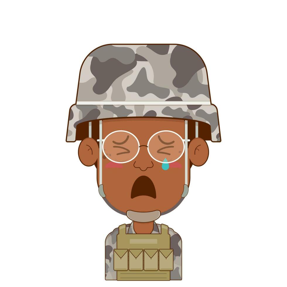 soldat gråt och rädd ansikte tecknad serie söt vektor