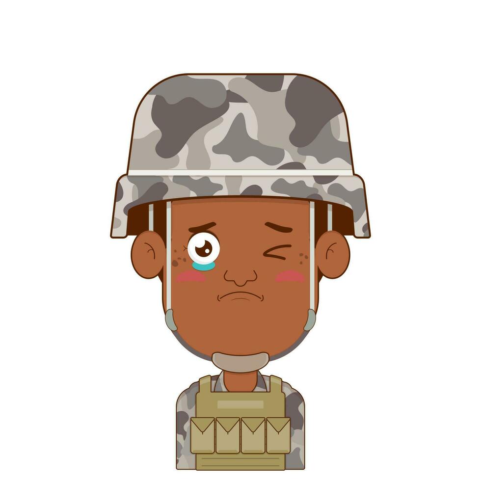 Soldat Weinen und erschrocken Gesicht Karikatur süß vektor