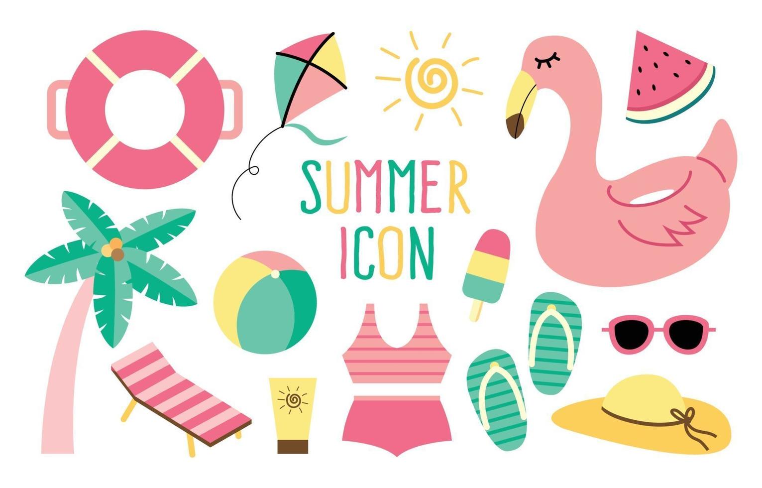 Sommer Strand Aktivität Icon Set vektor