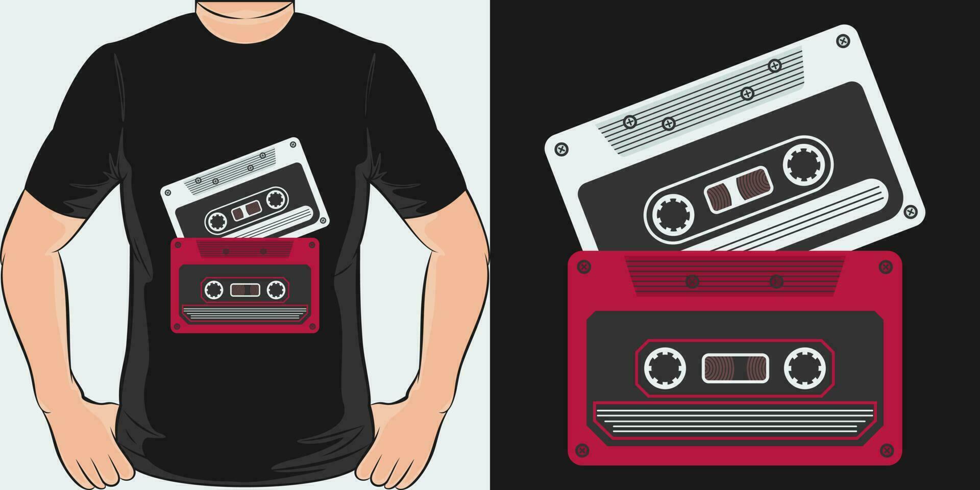 kassett, musik t-shirt design. vektor