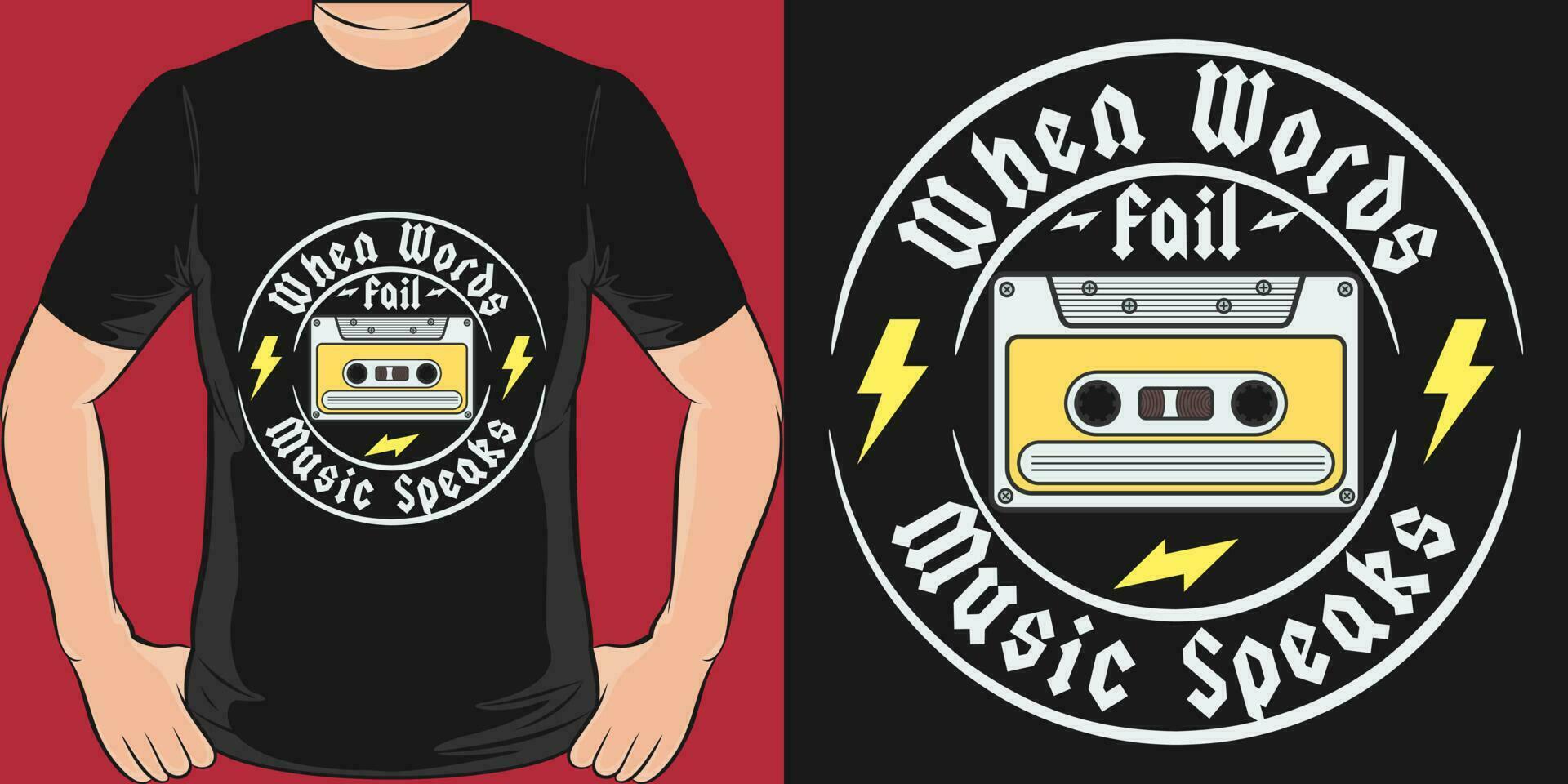 wann Wörter scheitern, Musik- spricht, Musik- Zitat T-Shirt Design. vektor