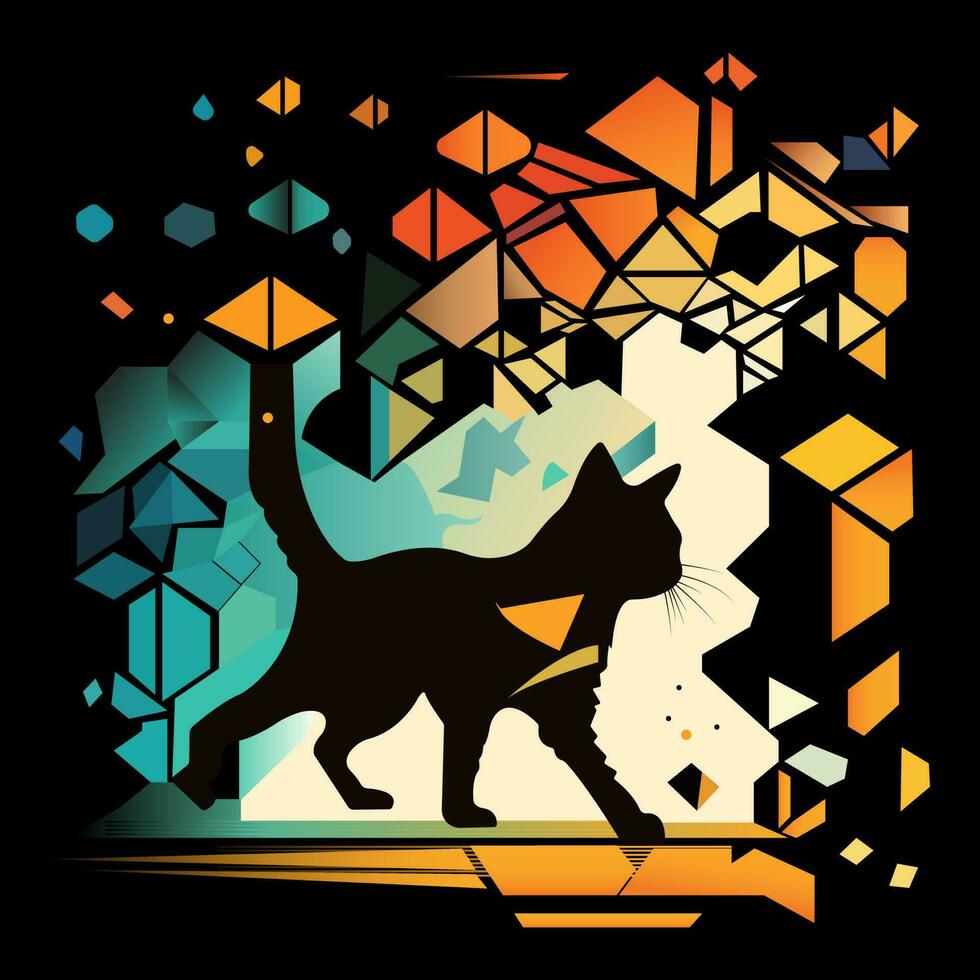 katt i abstrakt konst stil, kub stil för affisch, baner eller bakgrund, vektor illustration