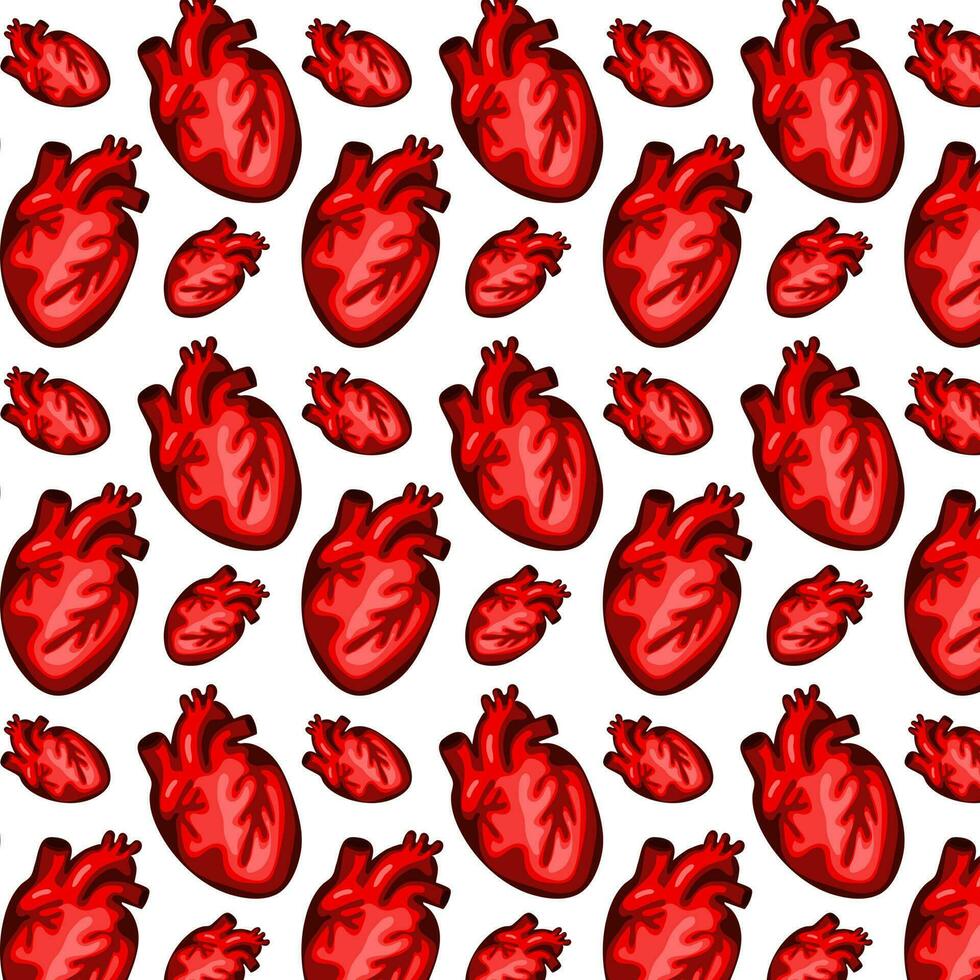 ein Muster von das Kontur von Mensch Herzen und Tropfen. nahtlos Muster mit Herzen und Tropfen, anders Herzen von anders Schatten von rot auf ein Weiß Hintergrund. Farbe Übergang. Drucken auf Papier vektor
