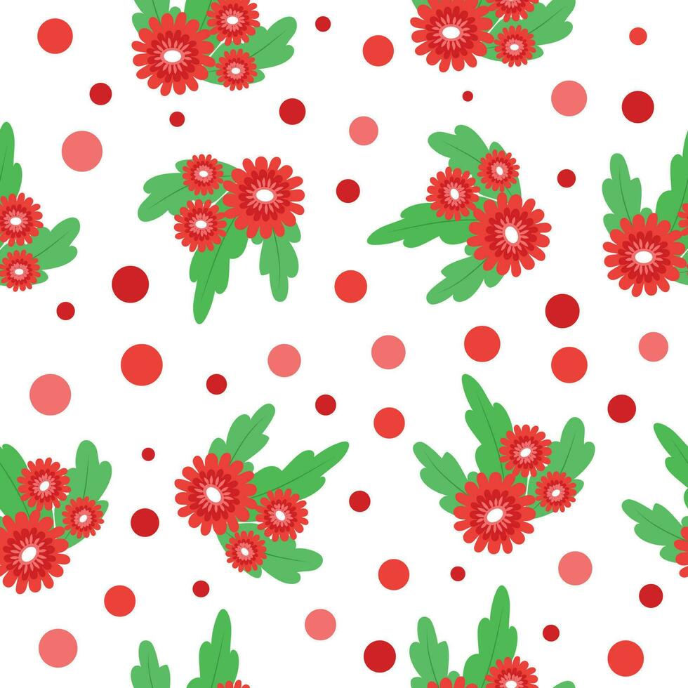 Sommer- Blumen- nahtlos Muster mit rot Blumen und Polka Punkte. vektor