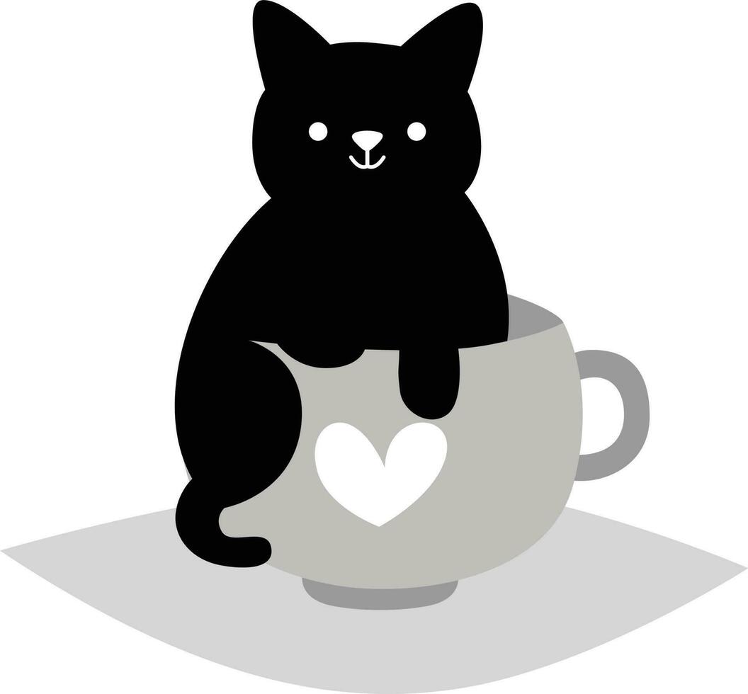 svart katt på te kopp vektor