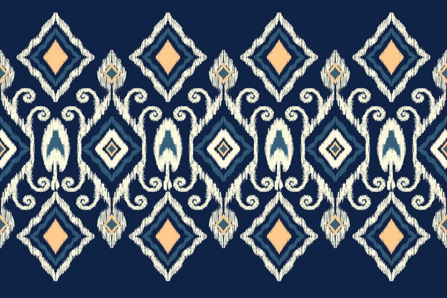 afrikanisch Ikat Blumen- Paisley Stickerei auf Marine Blau Hintergrund.ikkat ethnisch orientalisch Muster traditionell.aztekisch Stil abstrakt Vektor illustration.design zum Textur, Stoff, Kleidung, Verpackung, Dekoration