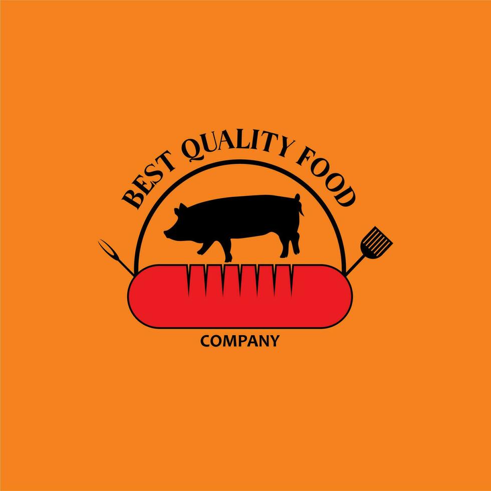 Würstchen Logo mit Schweinefleisch, Schweinefleisch Würstchen mit Gabel auf links rechts.Vektor Illustration vektor