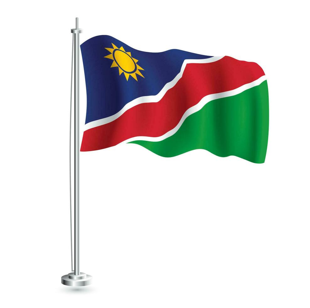 namibia flagga. isolerat realistisk Vinka flagga av namibia Land på flaggstång. vektor