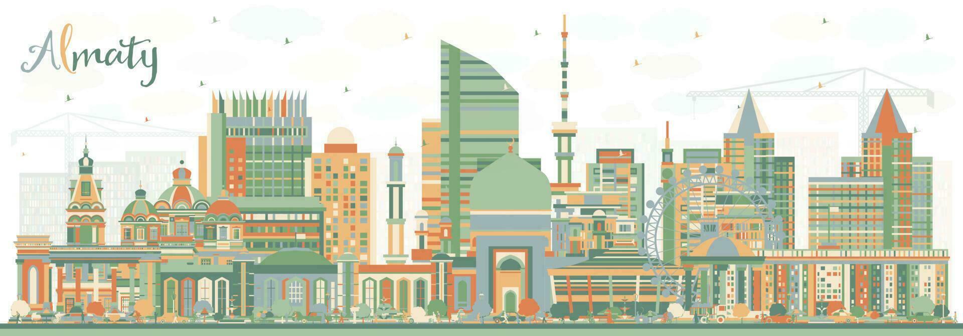almaty kazakhstan stad horisont med Färg byggnader. vektor illustration. almaty stadsbild med landmärken.