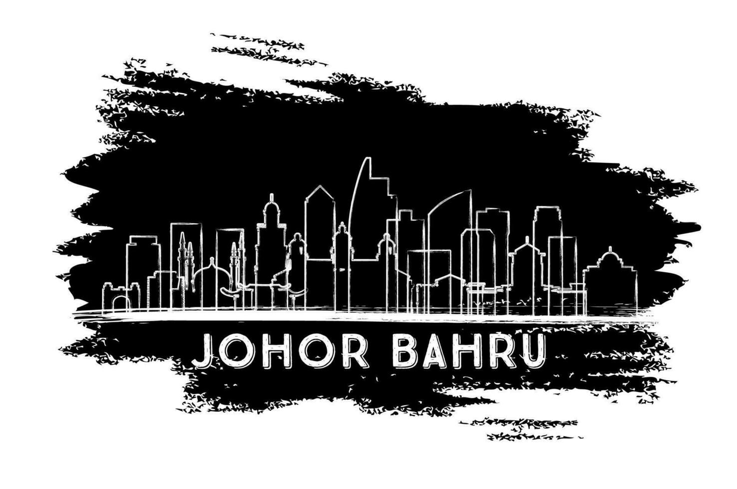 johor bahru malaysia stad horisont silhuett. hand dragen skiss. johor bahru stadsbild med landmärken. vektor