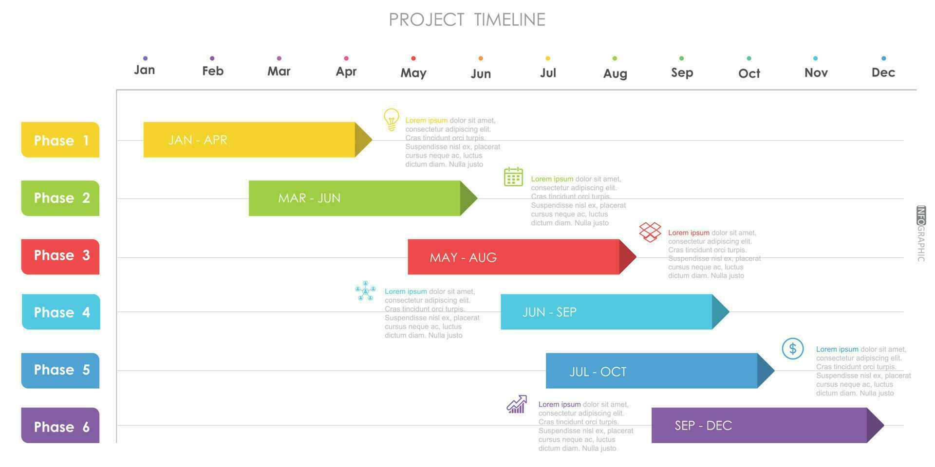 projekt tidslinje diagram infographic färdplan mall för företag. 12 månader modern tidslinje diagram kalender med presentation vektor infografik.