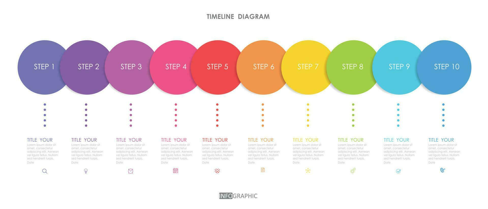 tidslinje färdplan projekt diagram infographic mall för företag. 10 steg modern tidslinje diagram med presentation vektor tidslinje färdplan infografik.