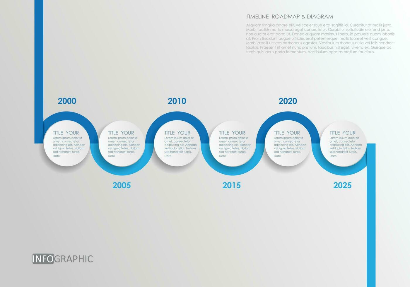 tidslinje färdplan projekt diagram infographic mall för företag. 6 steg modern tidslinje diagram med presentation vektor tidslinje färdplan infografik.