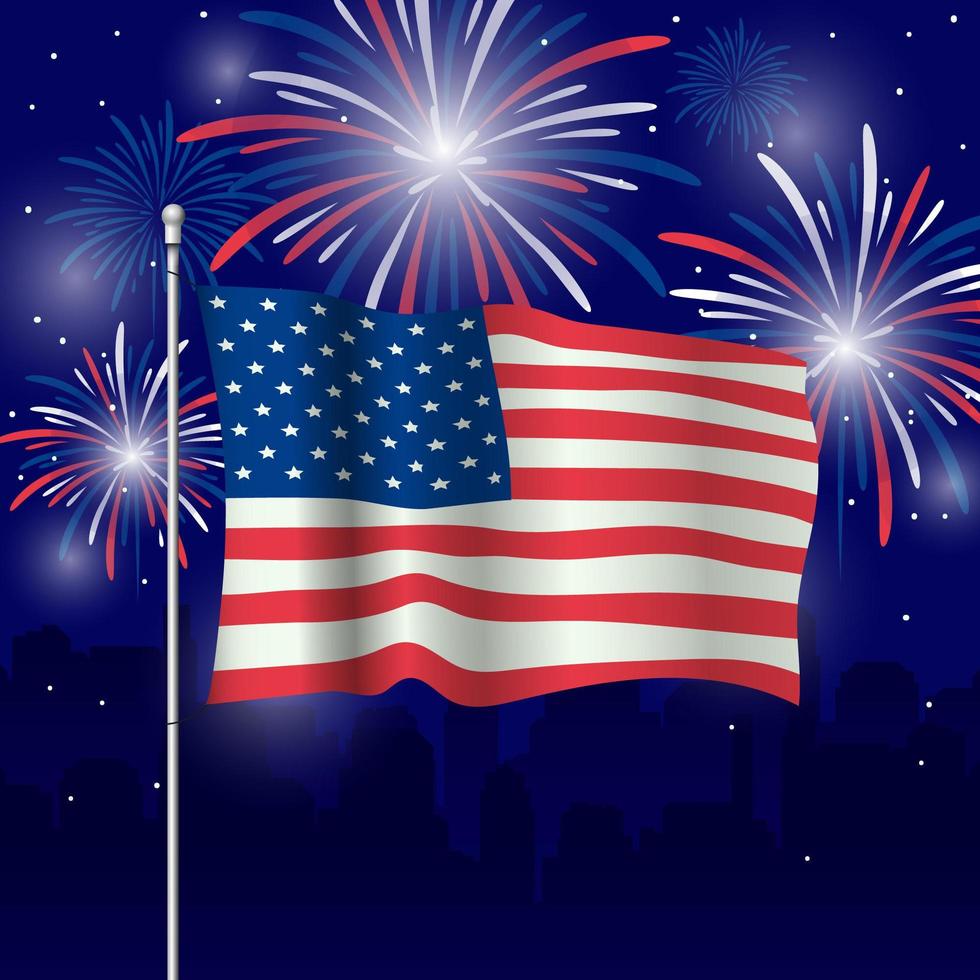 USA Flagge mit Feuerwerk Hintergrund vektor