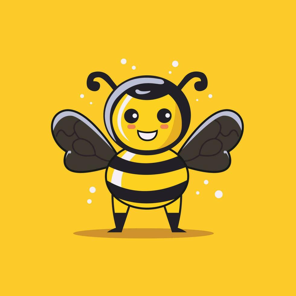 ein Karikatur Illustration von ein Biene mit ein groß Lächeln auf seine Gesicht. vektor