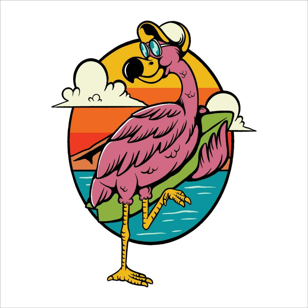 Illustration von Flamingo genießen Sommer- Stimmung beim das Strand vektor