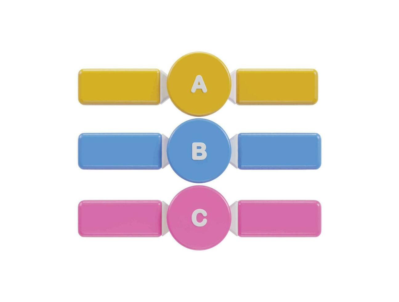 tre färgrik knappar med de siffra av en, b och c på dem vektor