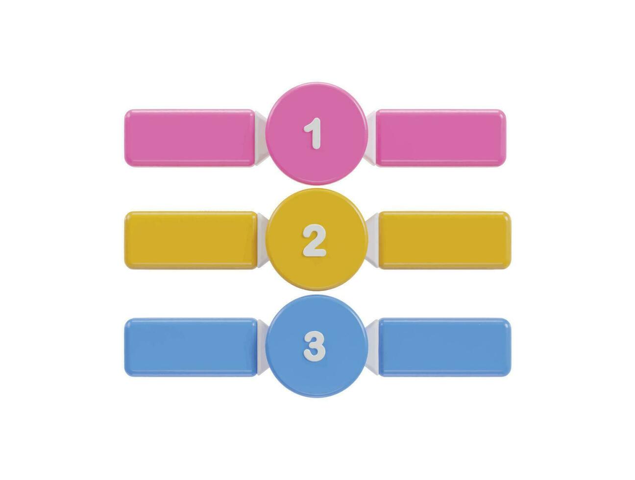 tre färgrik knappar med de siffra av 1, 2 och 3 på dem vektor