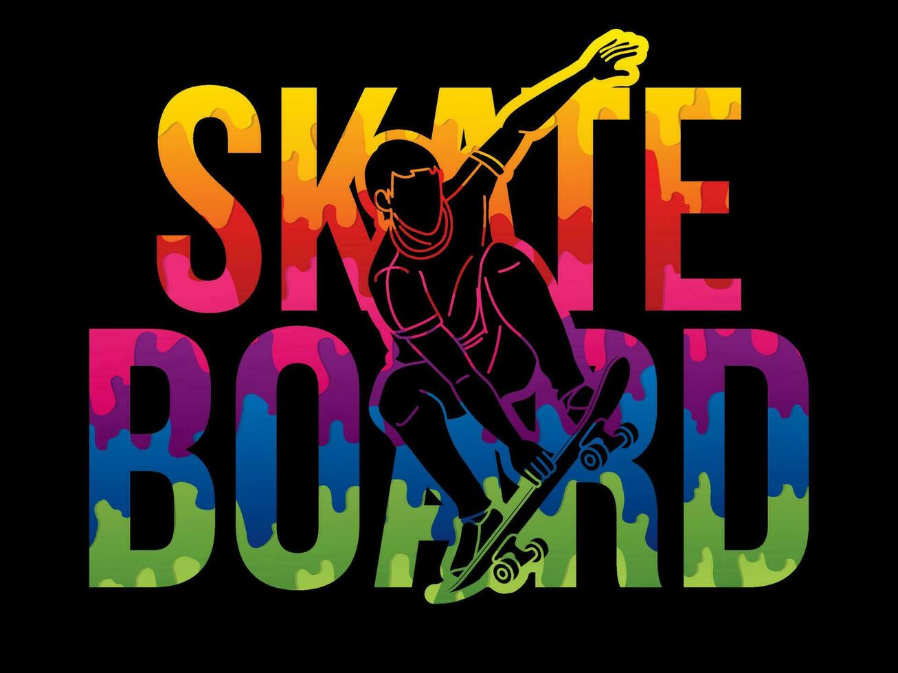 skateboard och skateboarder verkan med text vektor