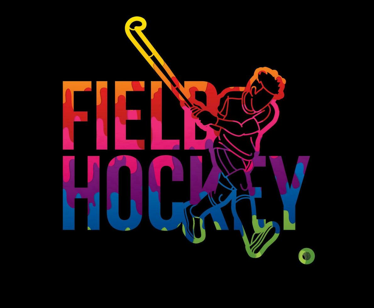 fält hockey font text design med sport spelare tecknad serie abstrakt graffiti vektor