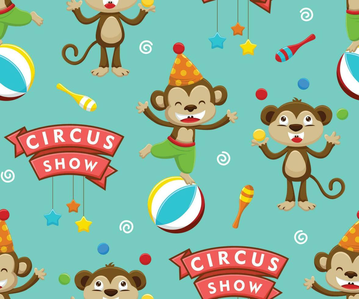 sömlös mönster vektor av tecknad serie apa i cirkus show, cirkus element illustration