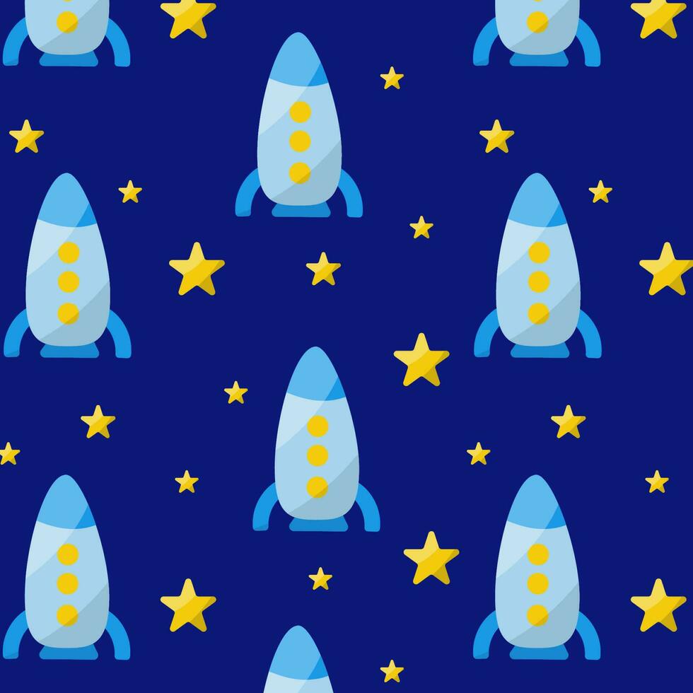 Blau Raketen sind fliegend Kinder- Muster Nacht Kosmos Sterne vektor
