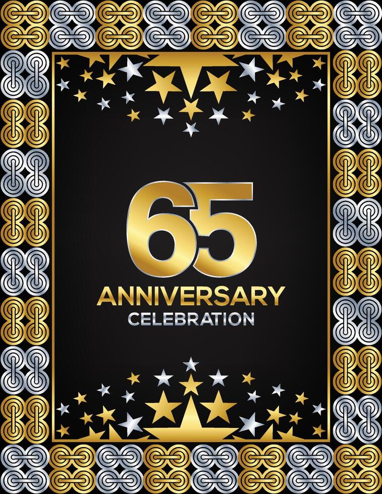 65 år årsdag dag lyx guld eller silver- Färg blandad design, företag eller bröllop Begagnade kort eller baner logotyp vektor