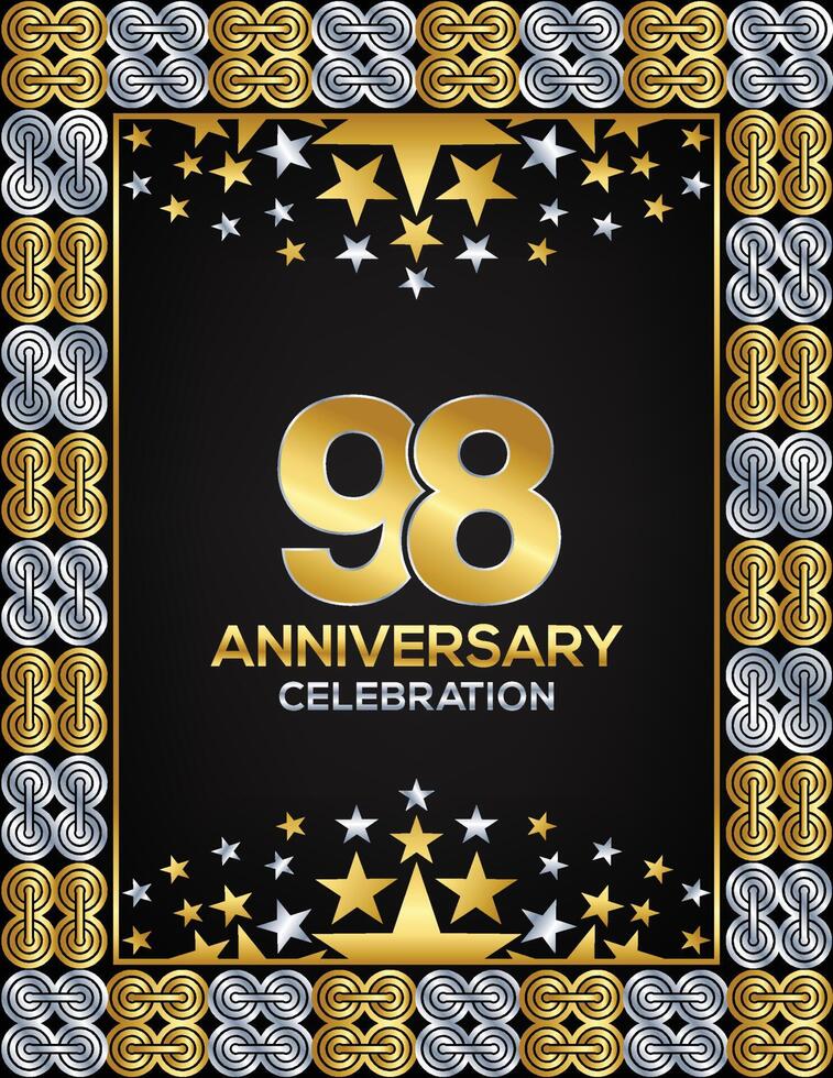 98 Jahre Jahrestag Tag Luxus Gold oder Silber Farbe gemischt Design, Unternehmen oder Hochzeit benutzt Karte oder Banner Logo vektor