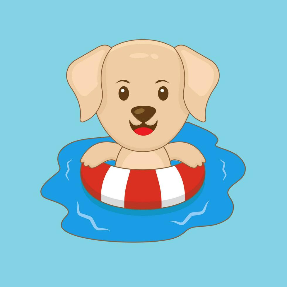 süßer Hund, der Sommerkarikatur schwimmt vektor