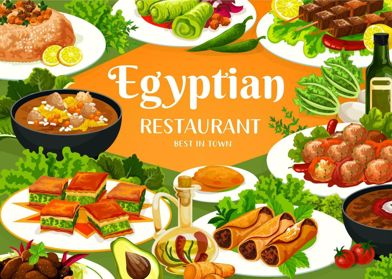 egyptisk mat restaurang måltider vektor baner
