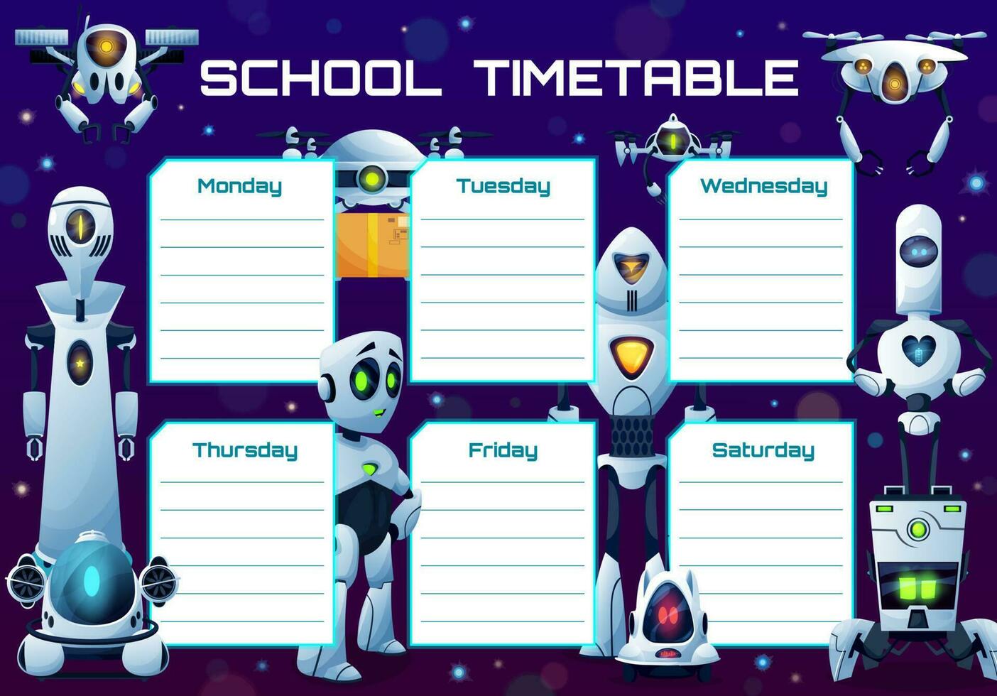 humanoid robotar och androider skola tidtabell vektor