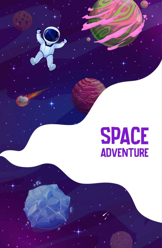 Plats landning sida. tecknad serie astronaut, yttre Plats vektor