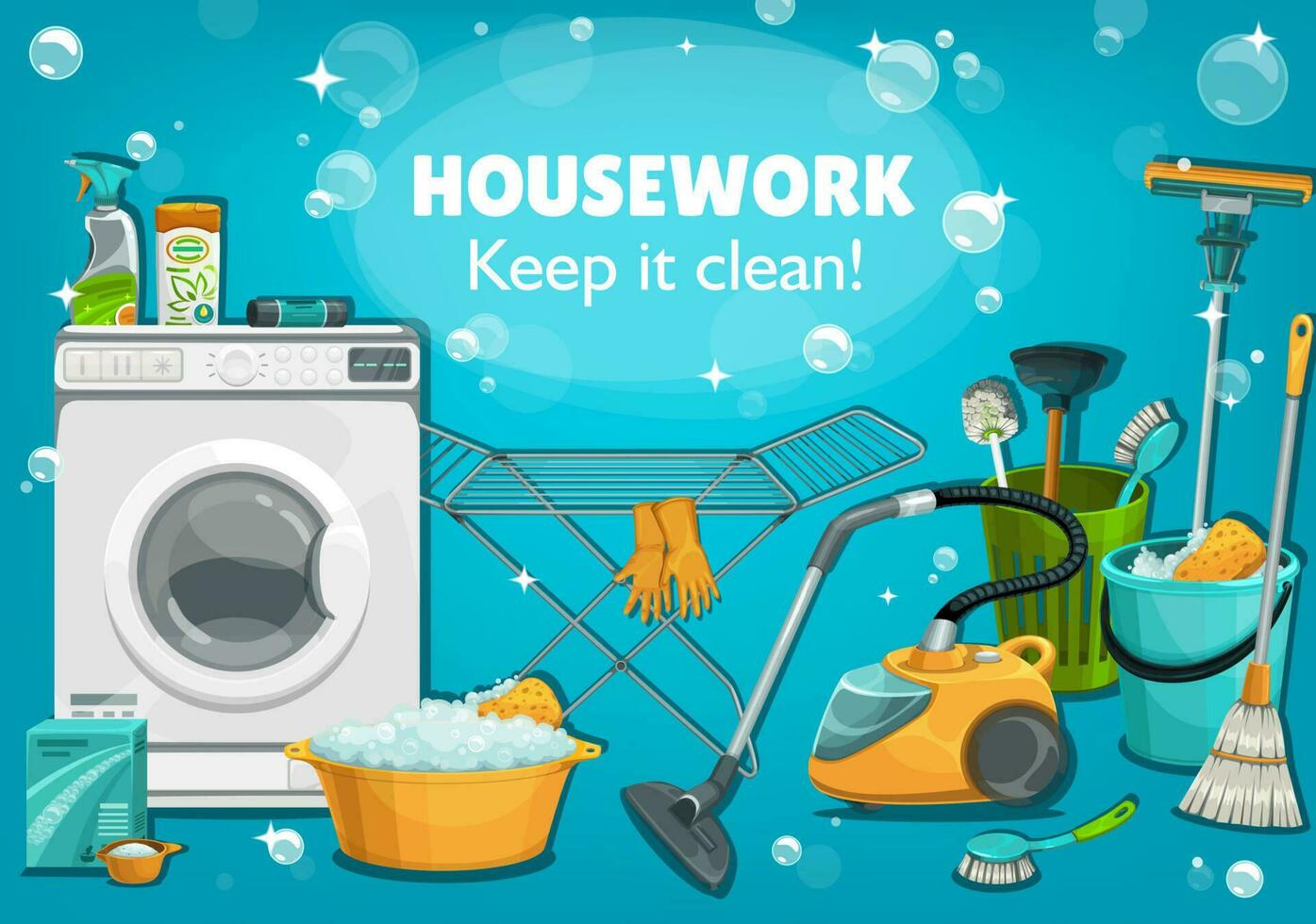 Hausarbeit untesils und Wäsche Werkzeuge Vektor Poster