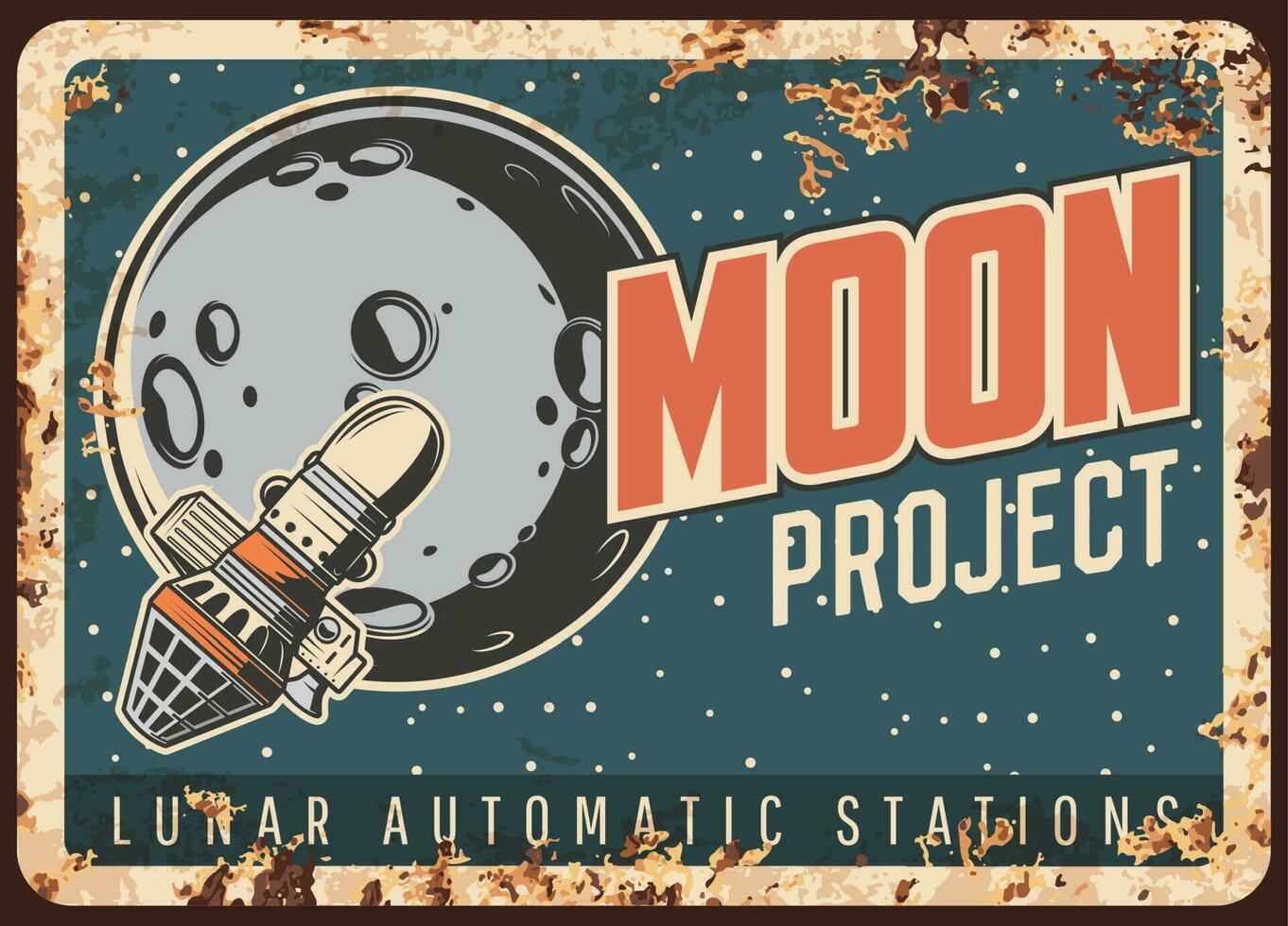 Mond Projekt Vektor rostig Metall Platte, Poster