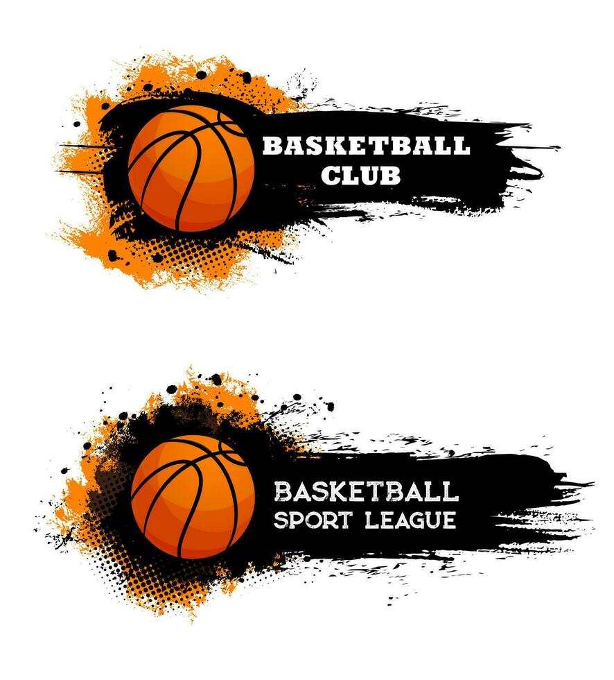 basketboll klubb, boll spel sport liga banderoller vektor